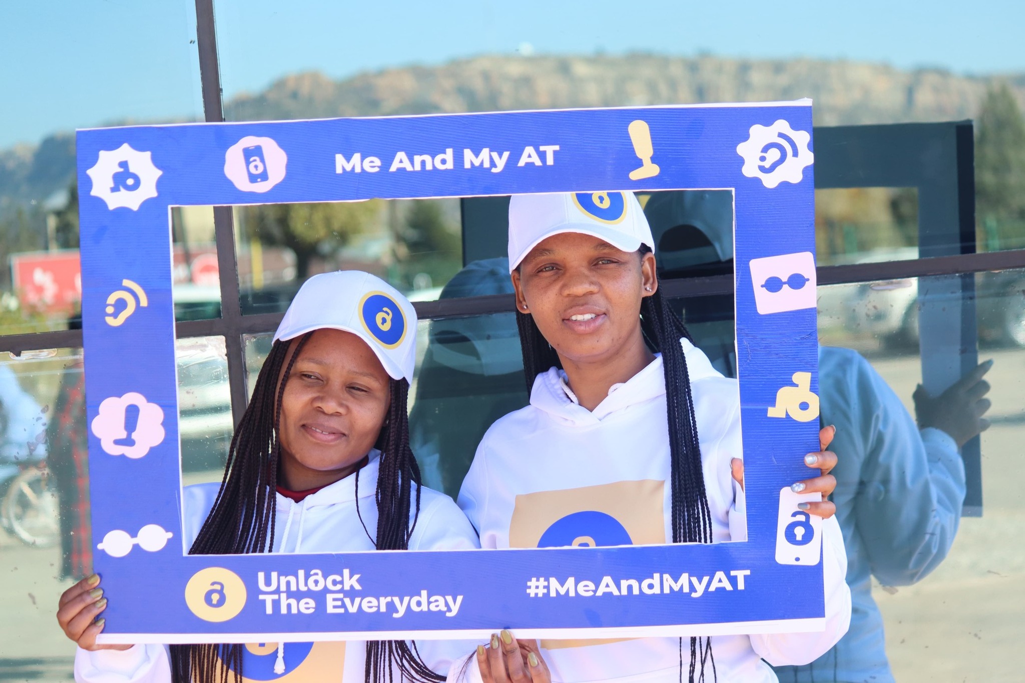 A person with a disability participates in a World Assistive Technology Day pop-up event organised by LNLVIP (Lesotho National League of Visually Impaired Persons) — one of SAFOD's national affiliates — demonstrating accessible assistive devices to the community.